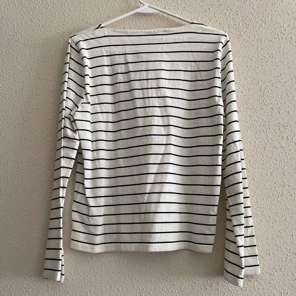 J Crew Women’s Medium Velvet Tie-Front Stripe Long Sleeve Top - Picture 3 of 10